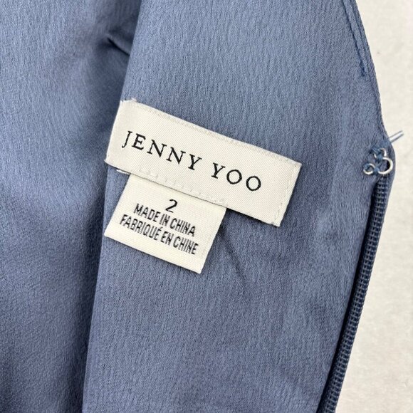 Jenny Yoo Slip Dress Womens Size 2 Blue Spaghetti Straps Back Zip Padded Cups - Picture 3 of 10